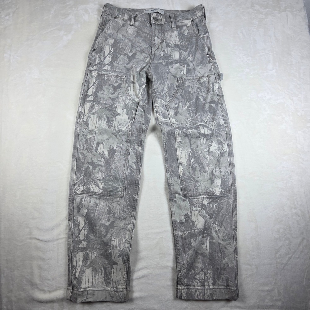 Hollister Carpenter Pants Mens 29x32 Fits 29x29 Grey Camo Double Knee Loose